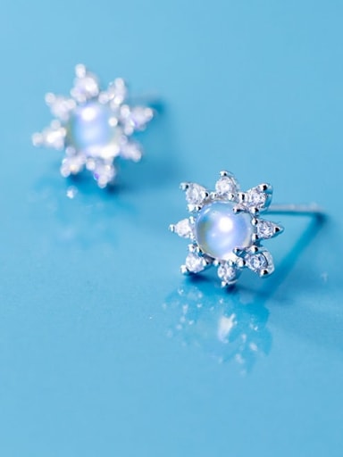 925 sterling silver glass bead flower minimalist stud earring