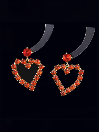 orange Brass Rhinestone Heart Luxury Cluster Earring