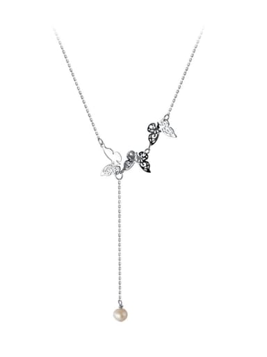 925 Sterling Silver Butterfly Tassel  Minimalist Lariat Necklace