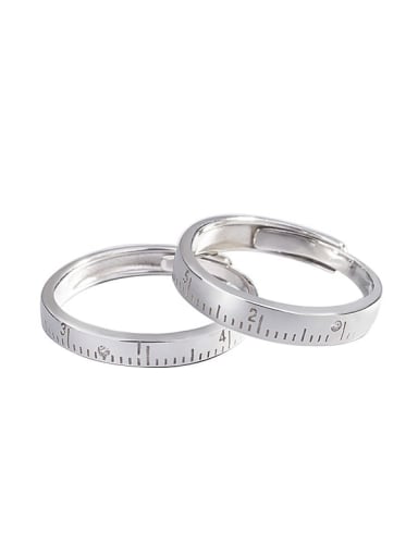 925 Sterling Silver Round  Minimalist Love Ruler Couple Ring