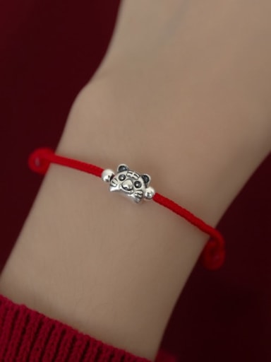 925 Sterling Silver Tiger Cute Handmade Weave Bracelet