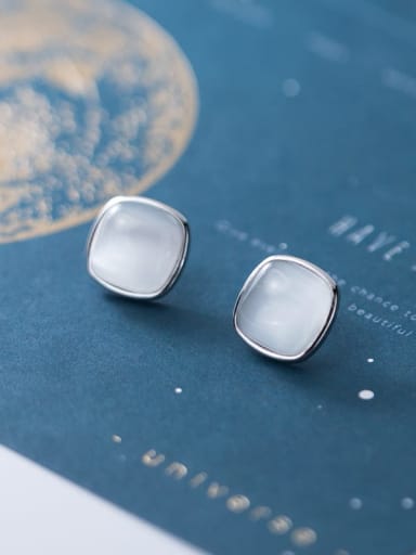 925 Sterling Silver Cats Eye Geometric Minimalist Stud Earring