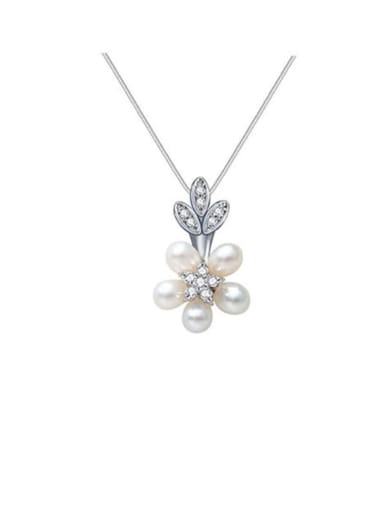 Copper Cubic Zirconia Dainty Pearl flowers  Necklace