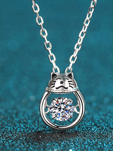 Sterling Silver Moissanite Cat Dainty Necklace