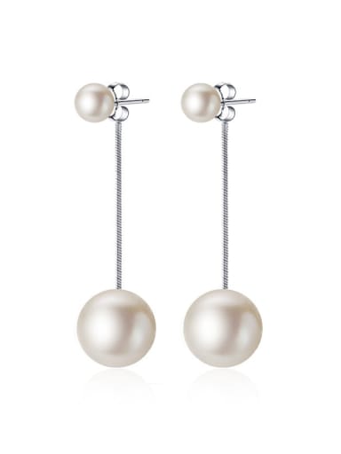 925 Sterling Silver Imitation Pearl Round Minimalist Threader Earring
