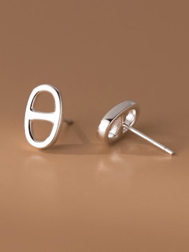 Silver 925 Sterling Silver Hollow Geometric Minimalist Stud Earring