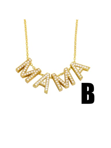 B Brass Cubic Zirconia Minimalist MOM Letter  Pendant Necklace