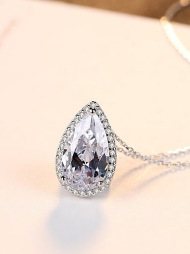 925 Sterling Silver Cubic Zirconia  long water drop pendant Necklace