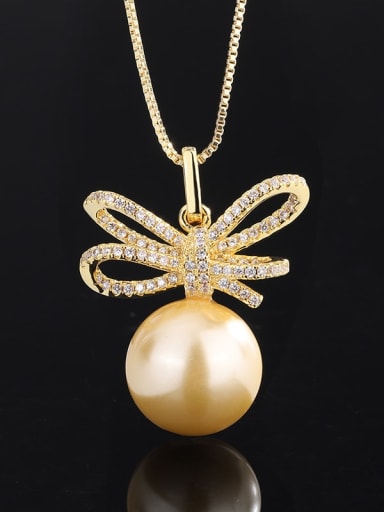 Gold Pendant Brass Imitation Pearl Luxury Bowknot Earring Ring and Necklace Set