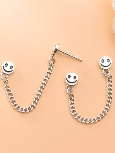 925 Sterling Silver Face Vintage smiley chain Stud Earring