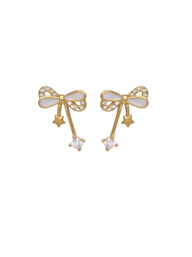 ES1804 [Gold] 925 Sterling Silver Cubic Zirconia Bowknot Minimalist Stud Earring