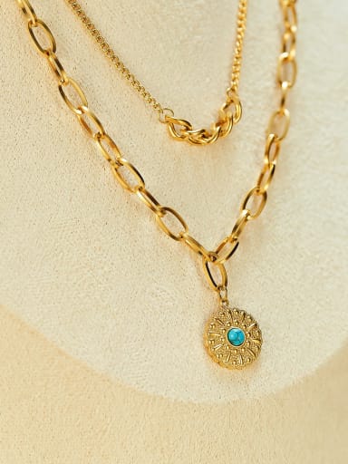 Stainless steel Turquoise Geometric Vintage Multi Strand Necklace