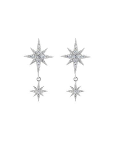 silvery 925 Sterling Silver Cubic Zirconia Star Dainty Drop Earring