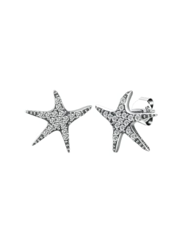 925 Sterling Silver Cubic Zirconia Sea Star Minimalist Stud Earring