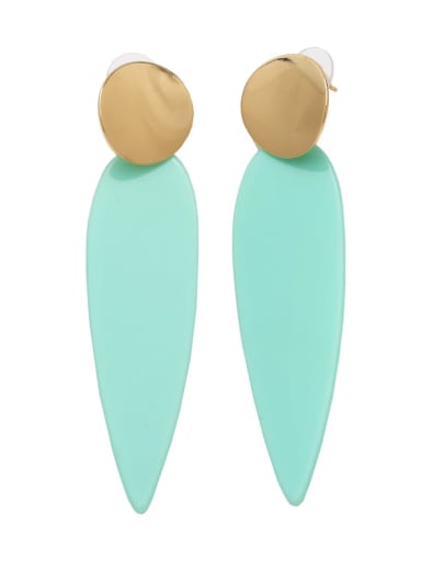 green Brass Resin Water Drop Minimalist Drop Earring