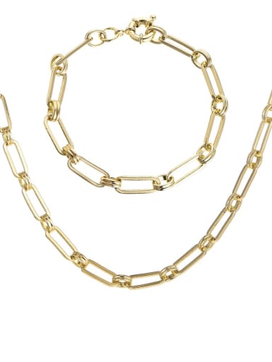 Brass Hollow chain Hip Hop Geometric  Braclete and Necklace Set