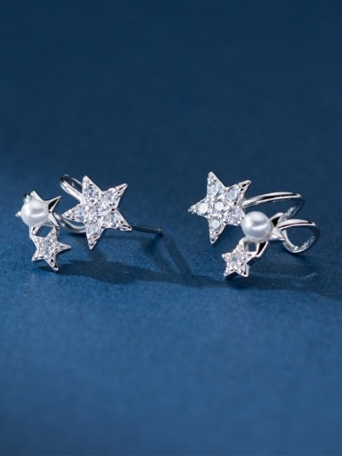 925 Sterling Silver Cubic Zirconia Star Dainty Clip Earring