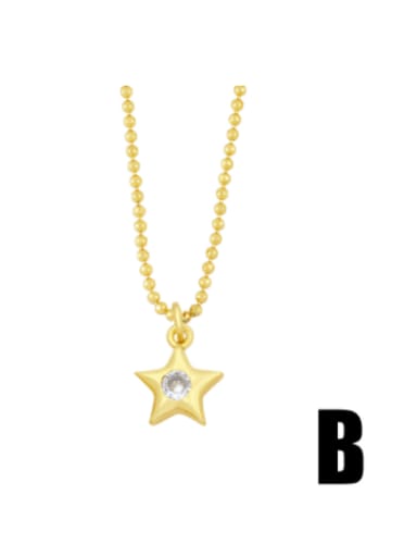 B Brass Rhinestone Star Moon Minimalist Necklace