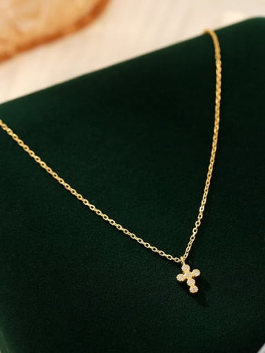 NS322 [Gold] 925 Sterling Silver Cubic Zirconia Cross Minimalist Regligious Necklace