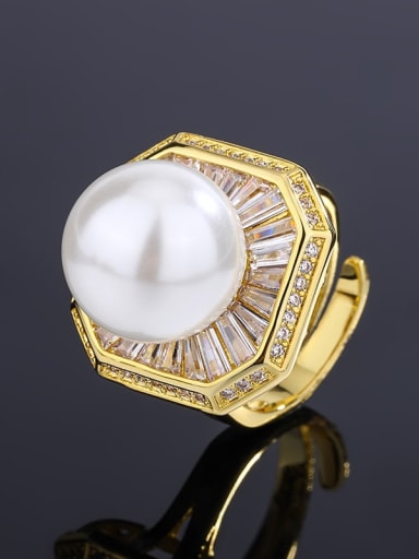 White Pearl Gold Ring Brass Imitation Pearl Square Trend Band Ring