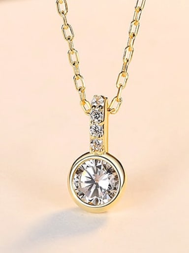 18K gold 14h07 925 Sterling Silver Rhinestone Round Minimalist Necklace