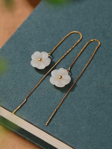 925 Sterling Silver Flower Tassel Vintage Threader Earring