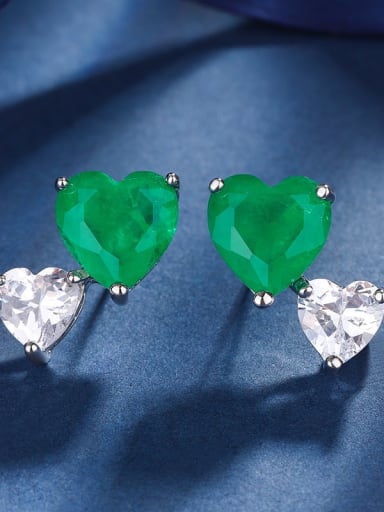 Emerald Earrings Brass Cubic Zirconia Luxury Heart Earring and Necklace Set