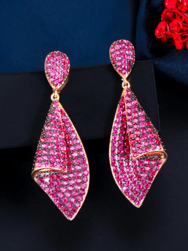 Red Brass Cubic Zirconia Geometric Luxury Drop Earring