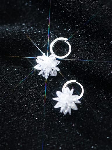 925 Sterling Silver Crystal Flower Minimalist Huggie Earring