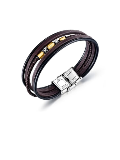 Titanium Leather Geometric Vintage Strand Bracelet