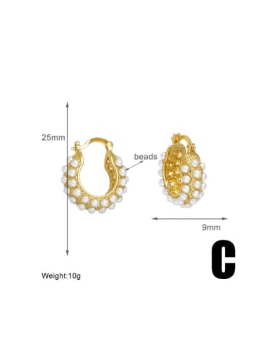 C Brass Imitation Pearl Geometric Hip Hop Huggie Earring