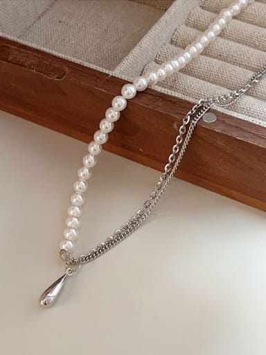 925 Sterling Silver Freshwater Pearl Water Drop Vintage Beaded Necklace