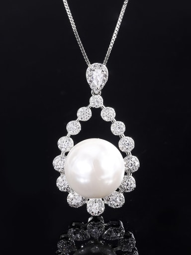 Platinum Pendant Brass Imitation Pearl Flower Luxury Water Drop Pendant