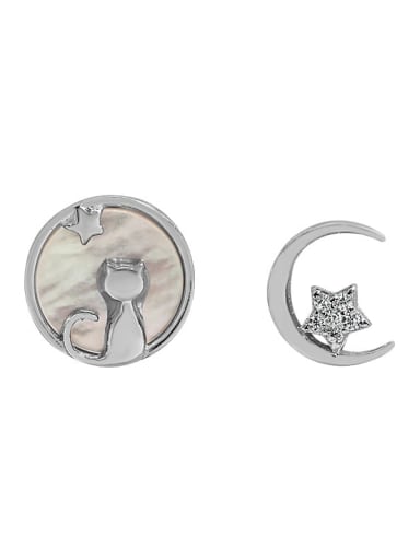 Platinum [with pure tremella plug] 925 Sterling Silver Shell Geometric Minimalist Stud Earring