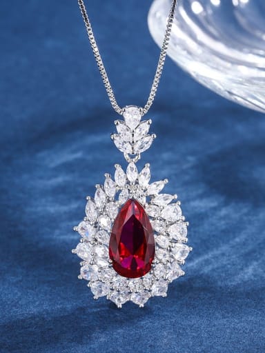 Red Treasure Pendant Brass Cubic Zirconia Luxury Water Drop Ring and Necklace Set