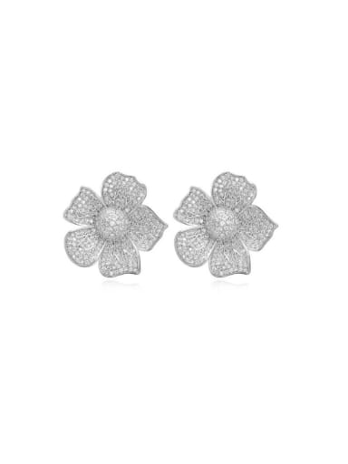 platinum slightly inlaid petals Brass Cubic Zirconia Flower Statement Cluster Earring