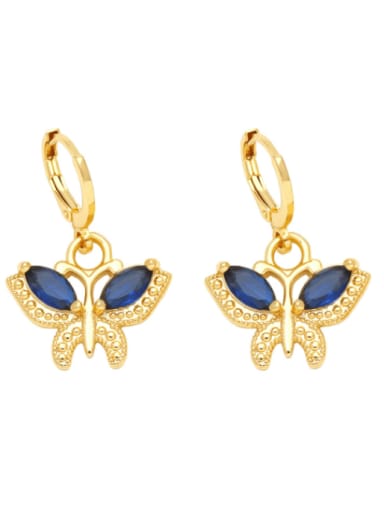 Dark blue Brass Cubic Zirconia Butterfly Trend Huggie Earring