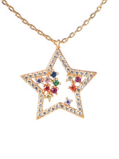 Brass Multi Color Cubic Zirconia   Minimalist Five-pointed star Pendant Necklace
