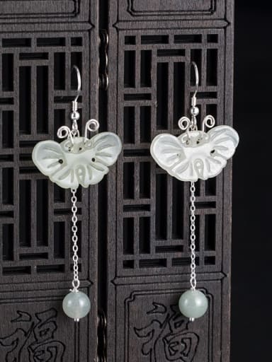 925 Sterling Silver Jade Butterfly Vintage Hook Earring