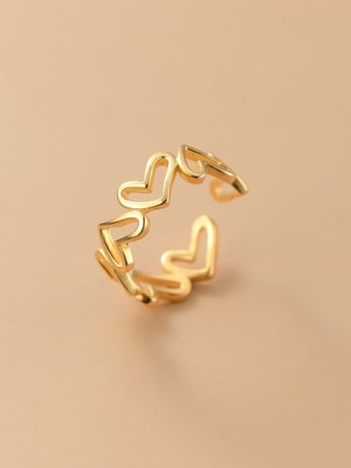 Gold 925 Sterling Silver  Hollow Heart Minimalist Band Ring