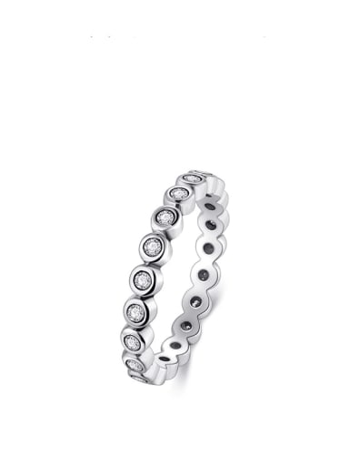 RHR374 925 Sterling Silver Cubic Zirconia Heart Minimalist Band Ring