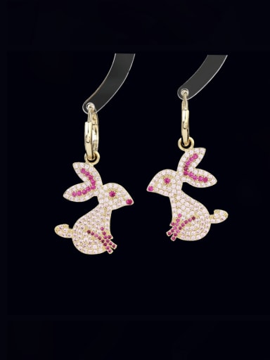 Pink Brass Cubic Zirconia Rabbit Luxury Cluster Earring