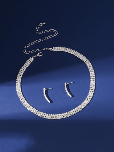 Brass Rhinestone Trend Geometric  Earring and Necklace Set