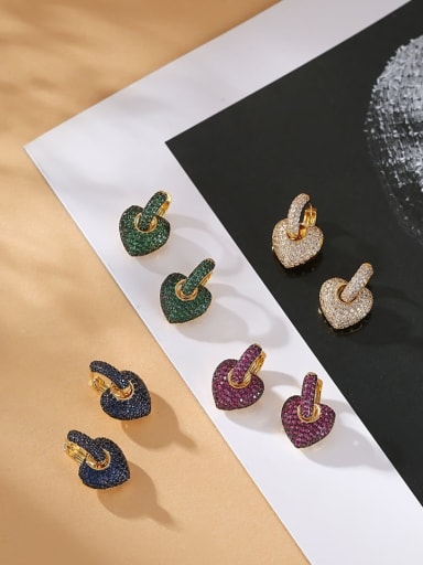 custom Brass Cubic Zirconia Heart Luxury Huggie Earring