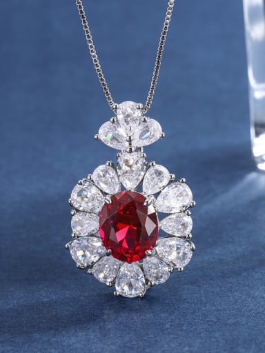 Red Treasure Pendant Brass Cubic Zirconia Luxury Geometric Earring Ring and Necklace Set
