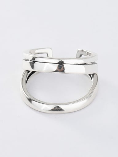 925 Sterling Silver Geometric Retro double line Stackable Ring