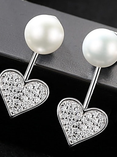 White 1D15 925 Sterling Silver Classic Freshwater Pearl Heart  Drop Earring