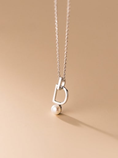 925 Sterling Silver Imitation Pearl Letter Minimalist Necklace