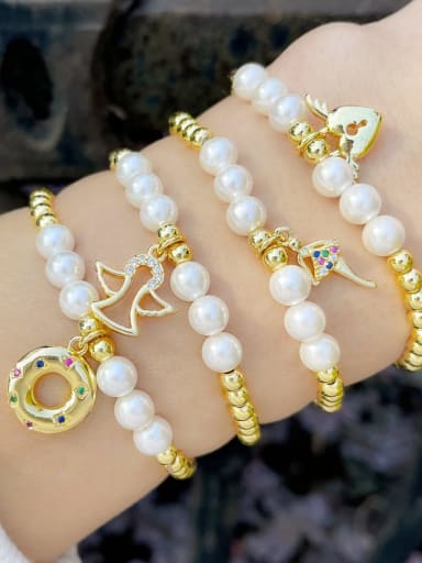 custom Brass Imitation Pearl Heart Vintage Beaded Bracelet