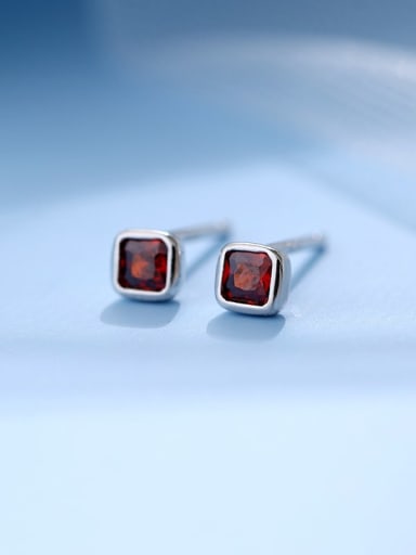 ES2445 [ Platinum Red Diamond] 925 Sterling Silver Cubic Zirconia Geometric Minimalist Stud Earring